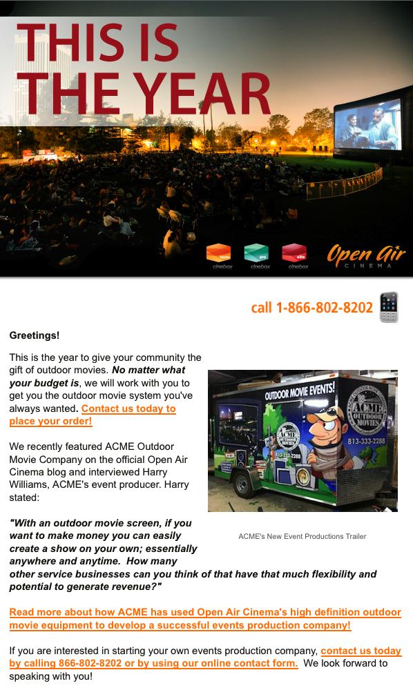 Open Air Community Newsletter: ACME Outdoor Movies and the Event Producer's Tacklebox