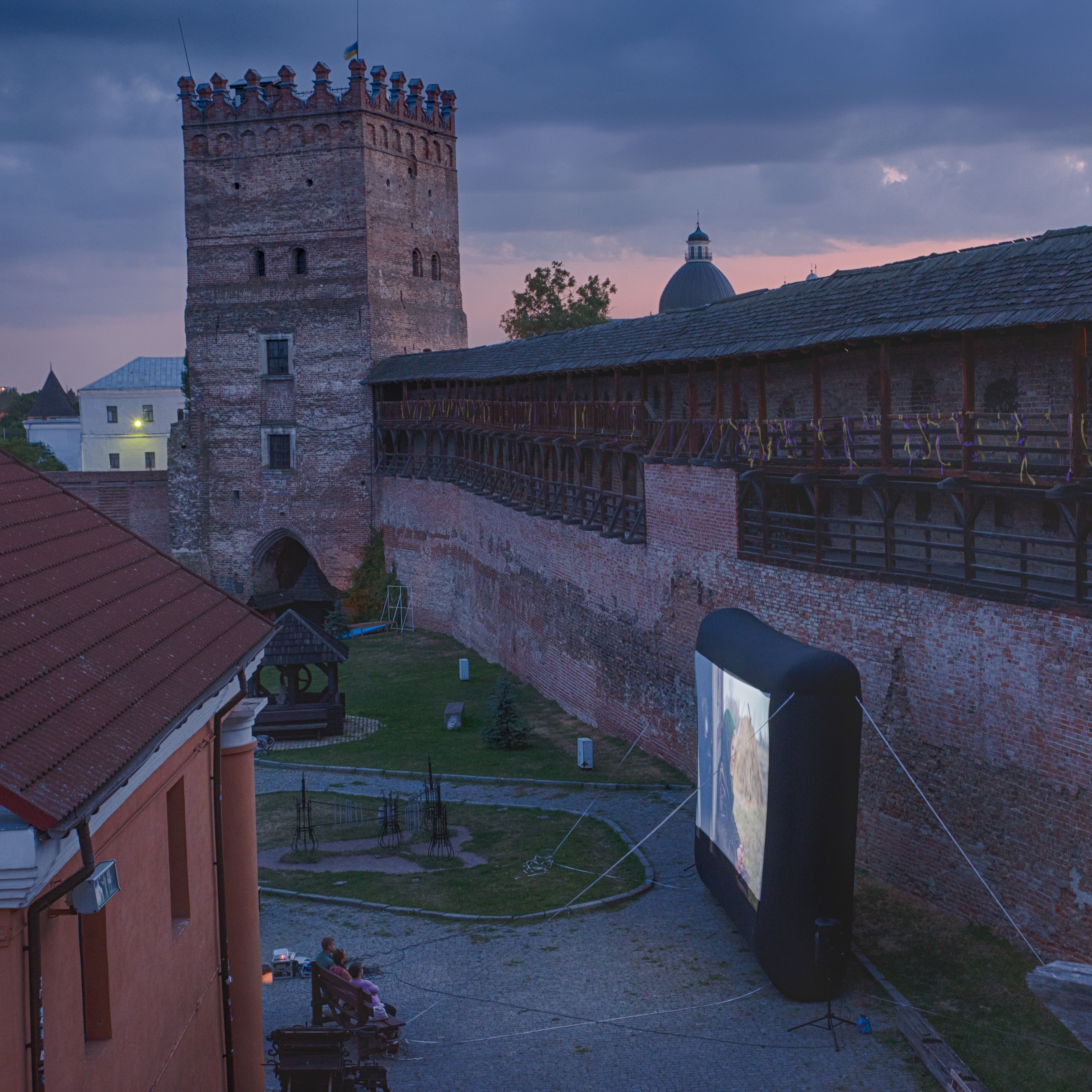 20 ft x 11 ft Open Air Cinema Home Theater in a medieval castle