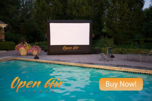 Open Air Cinema 9’ Home inflatable movie screen beside a pool