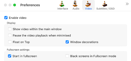 Start VLC in full-screen mode