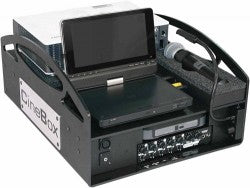 Poolside Cinebox Pro 12' outdoor movie setup