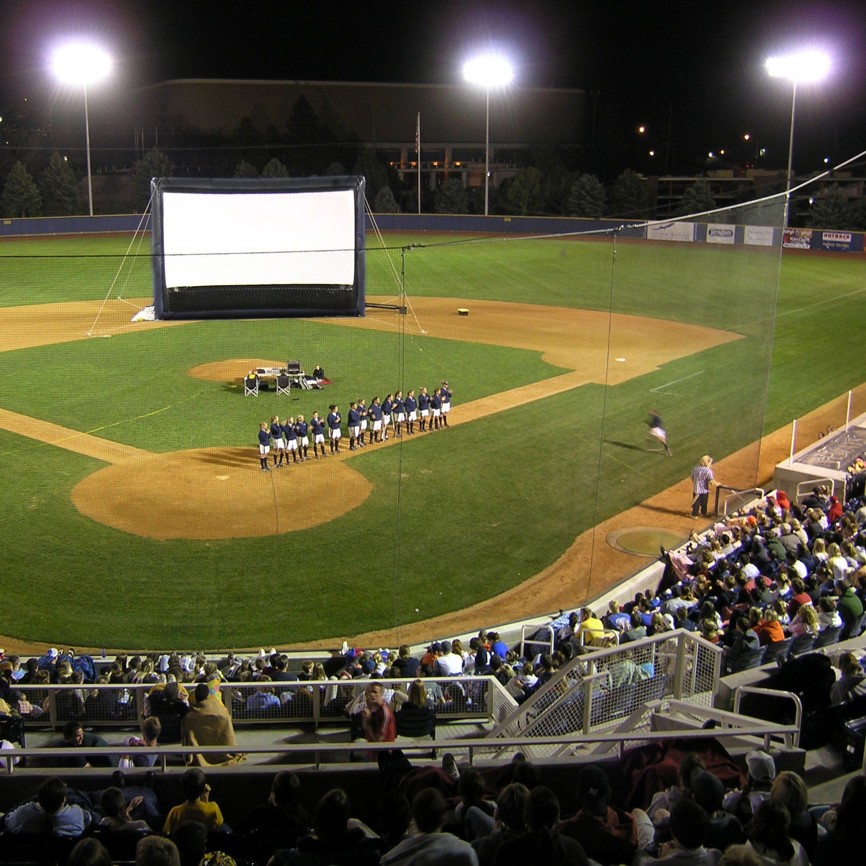Open Air Cinema Elite 40' inflatable movie screen at a baseball stadium