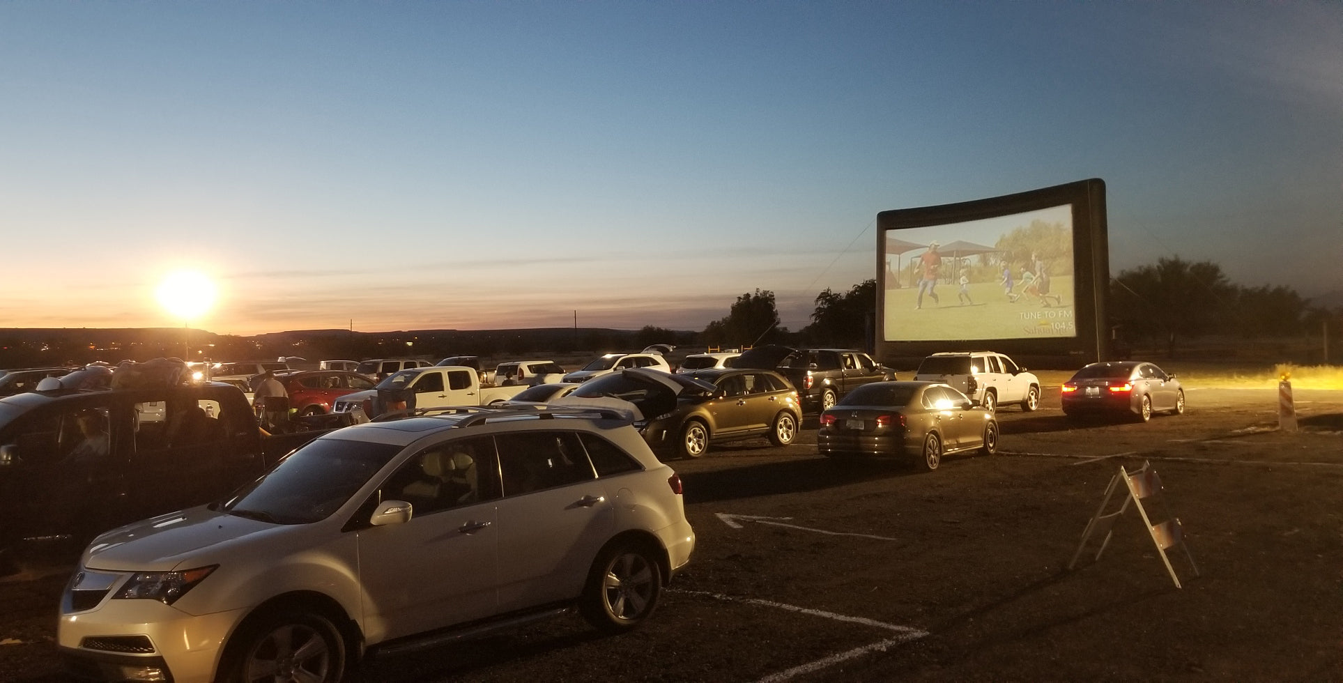 Open Air Cinema Elite 40' screen at a drive-in event in Tucson